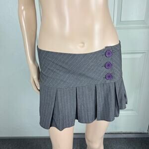 Vintage Y2K Komode Women's Skirt L Mini School Girl Pleated Stripe Rayon YY9
